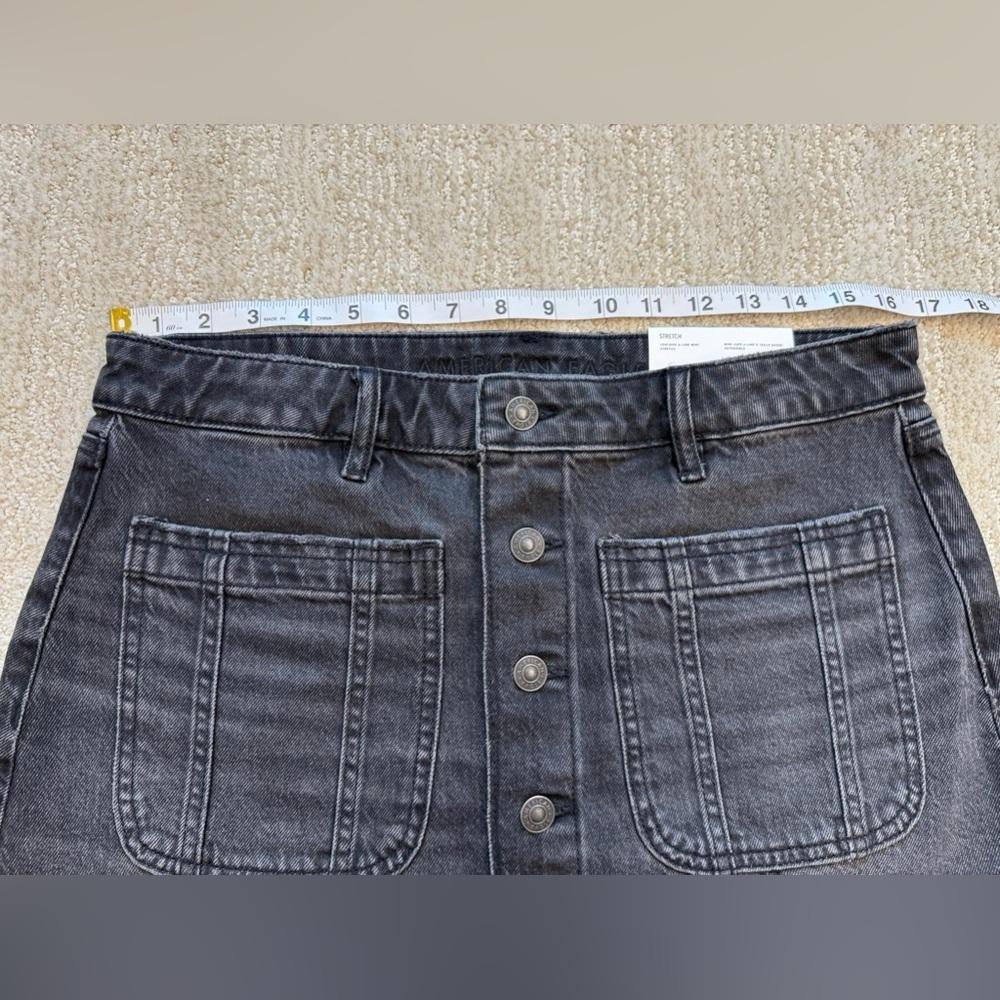NWT AE Stretch Low-Rise A-Line Denim Cargo Mini Skirt 8 - Picture 8 of 10